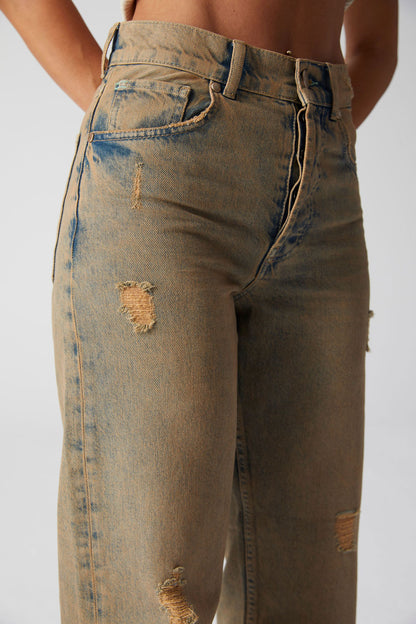 STRAIGHT JEANS - MIRVA YELLOW WASHED BLUE JEANS