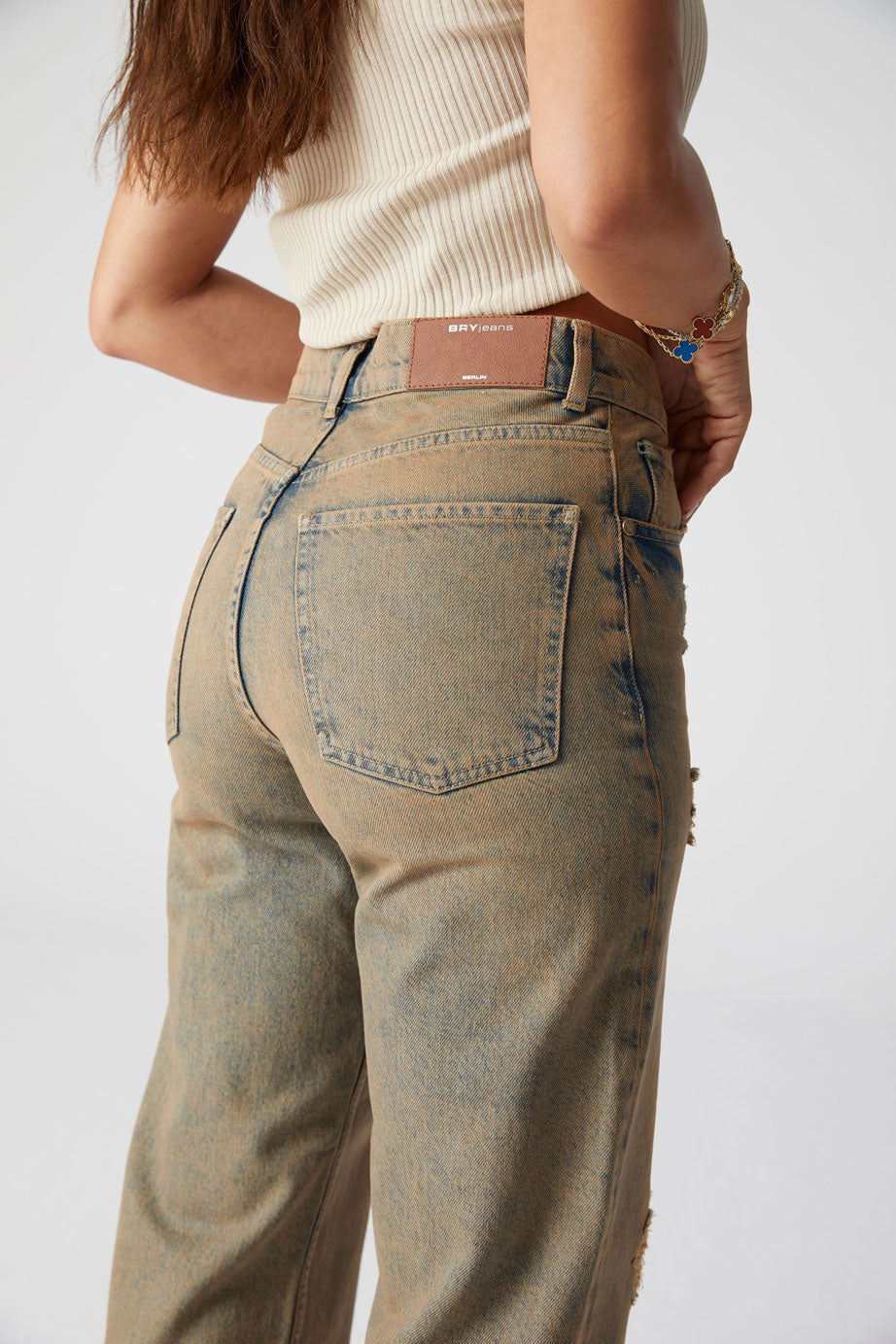 STRAIGHT JEANS - MIRVA YELLOW WASHED BLUE JEANS